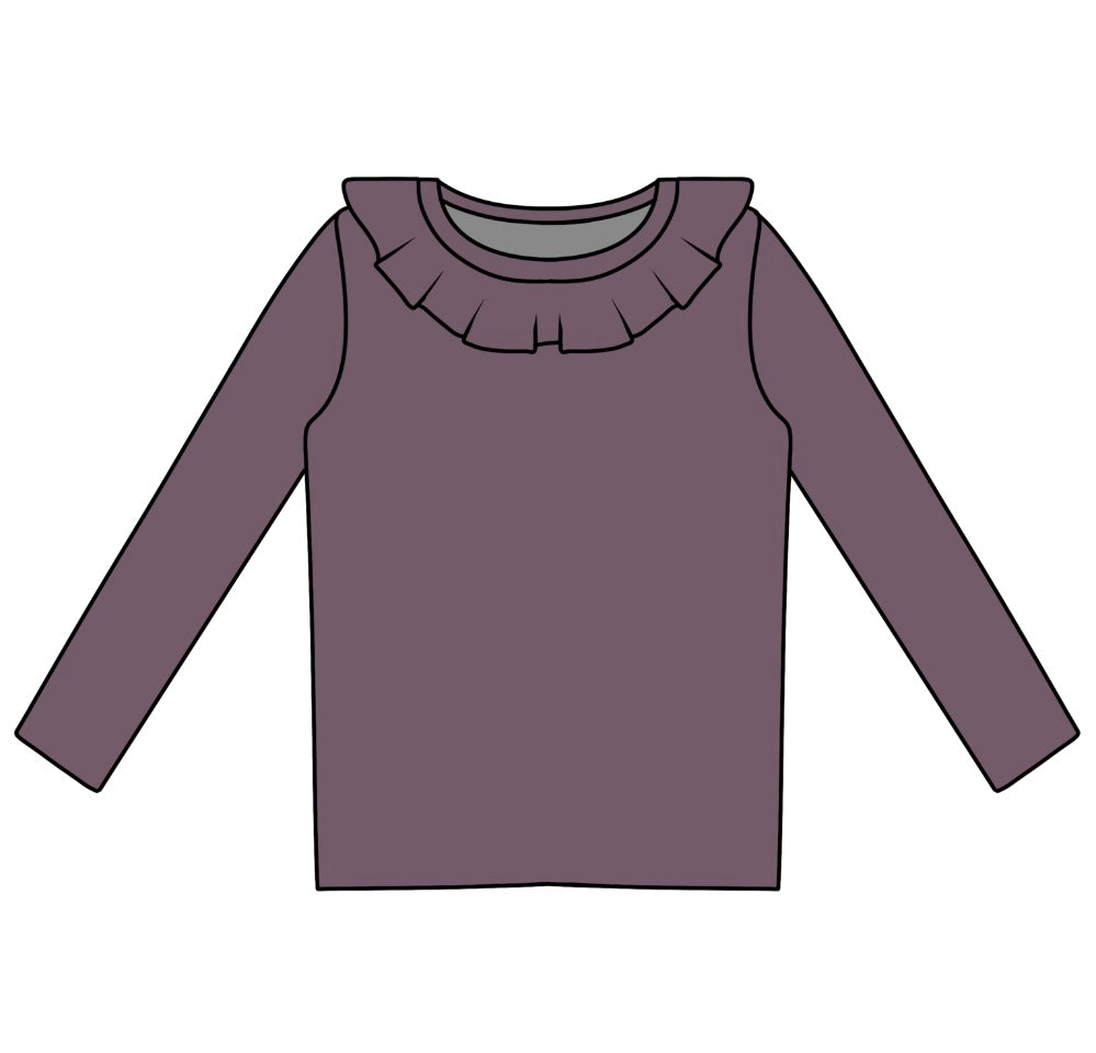 PREORDER Mauve Long Sleeve Ruffle Neck Top