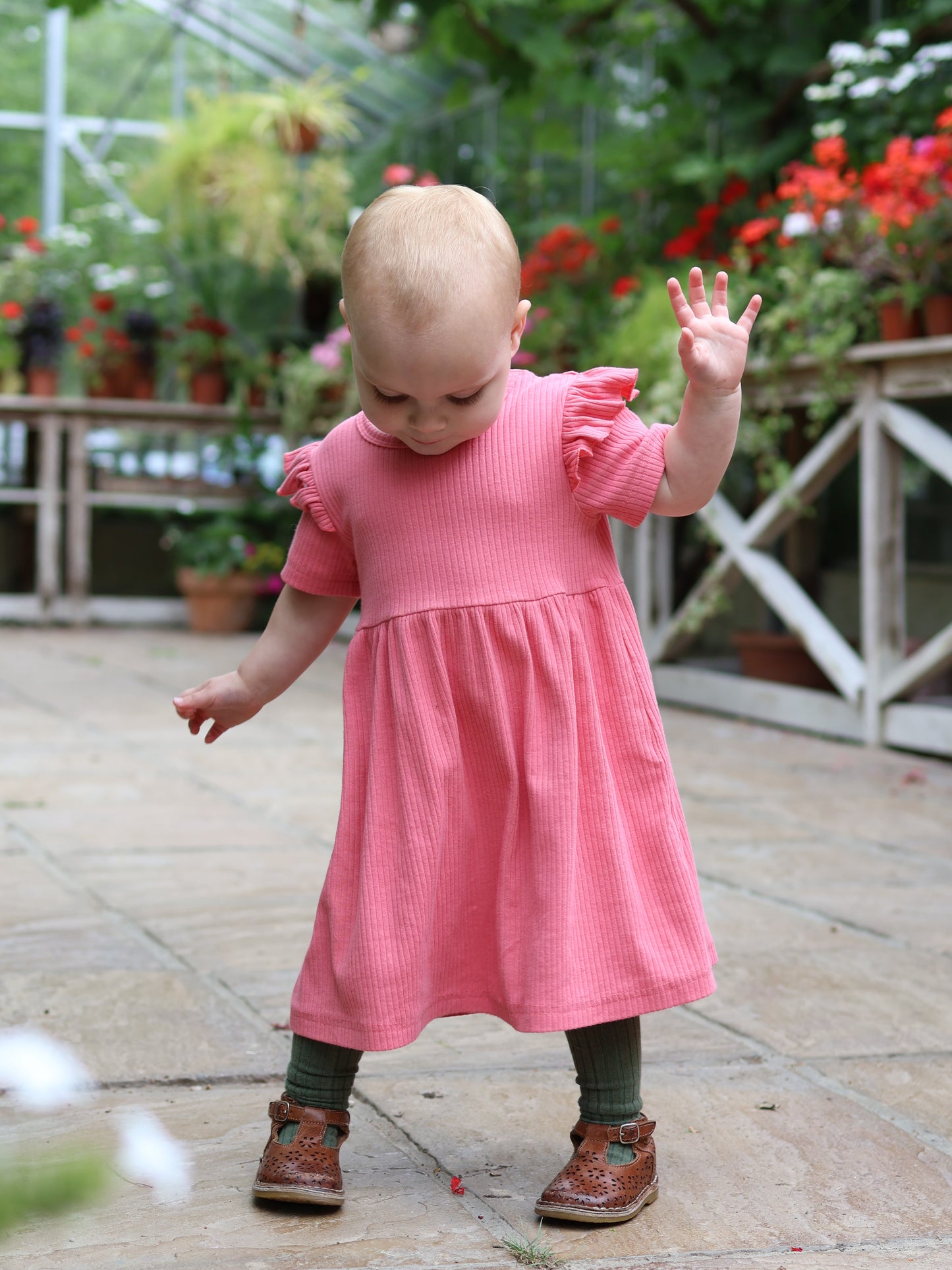 Flamingo Frill Short Sleeve Ribbed Dress