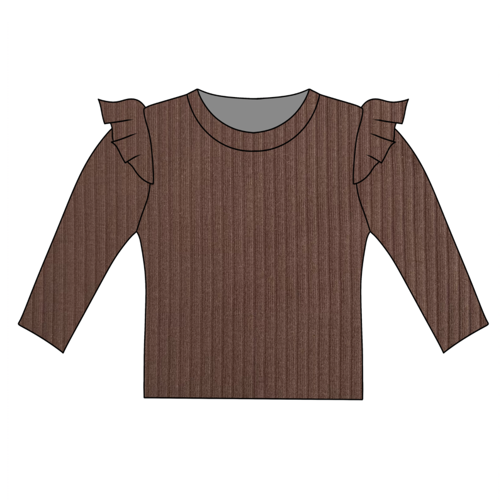 Woodland Brown Long Sleeve Frill Top