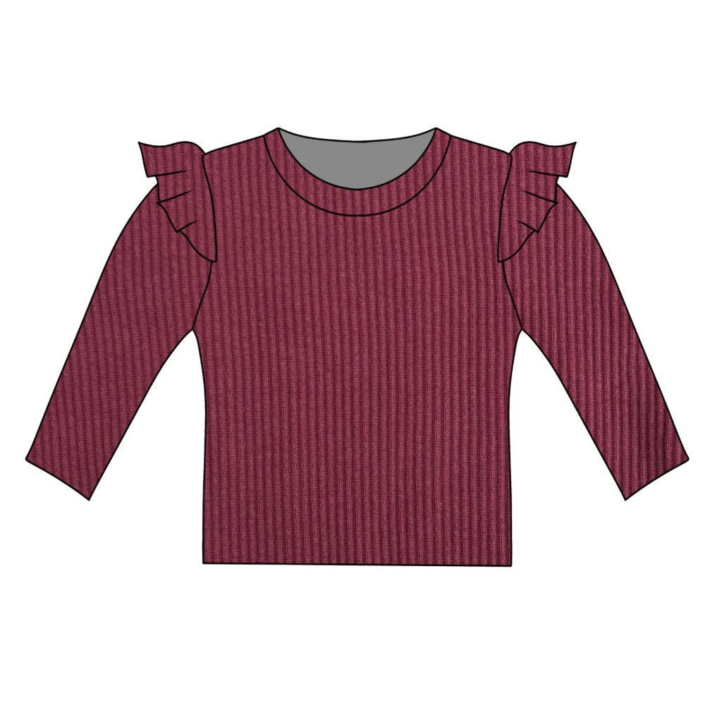 Burgundy Long Sleeve Frill Top