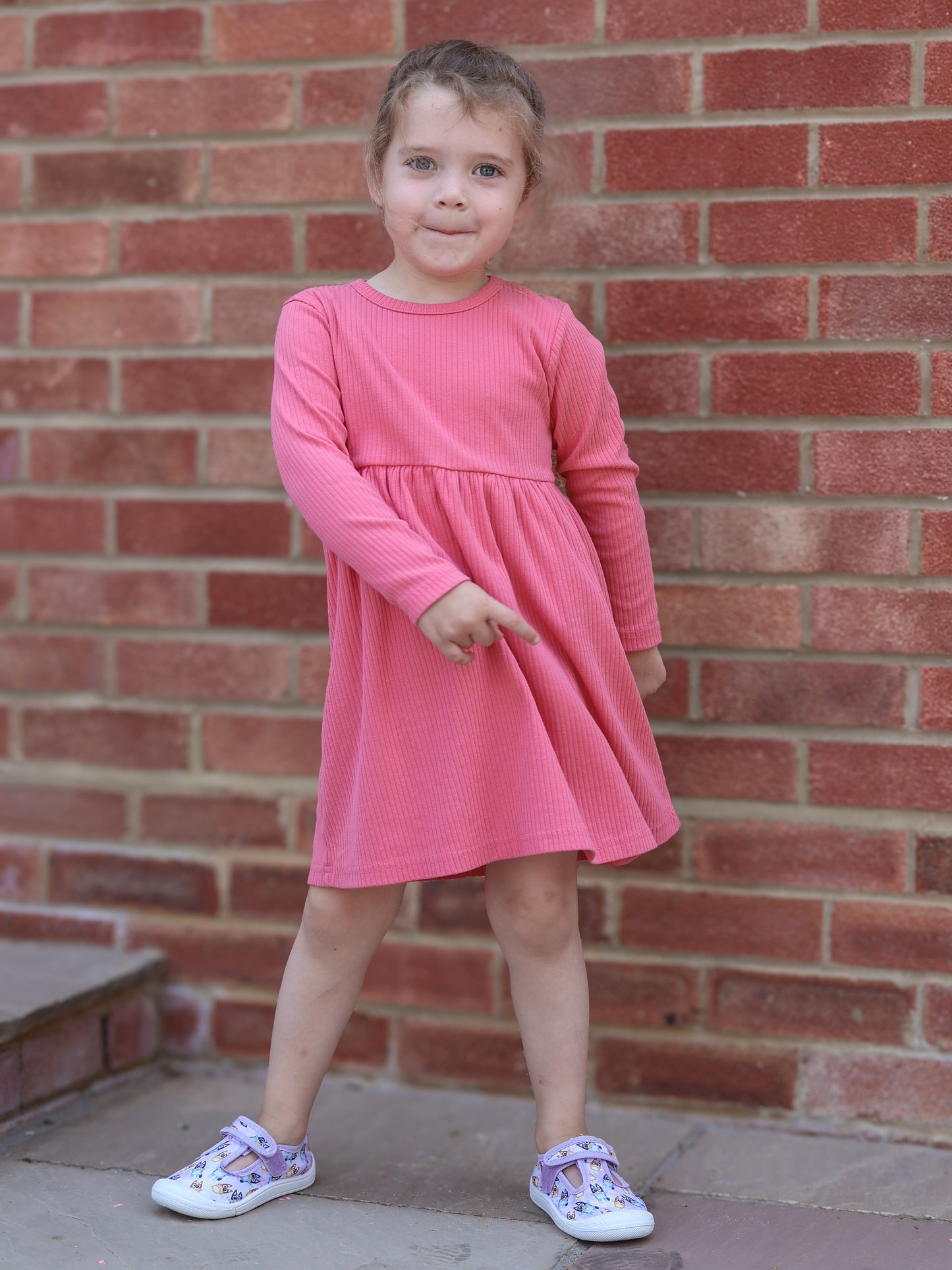 Flamingo Long Sleeve Ribbed Dress