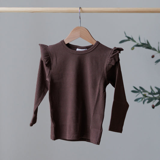 Woodland Brown Long Sleeve Frill Top
