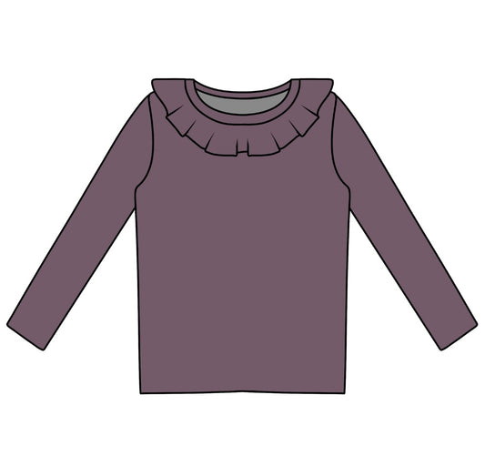 PREORDER Mauve Long Sleeve Ruffle Neck Top