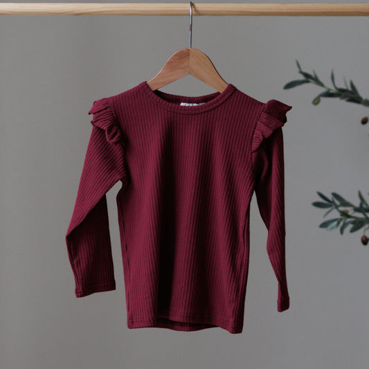 Burgundy Long Sleeve Frill Top