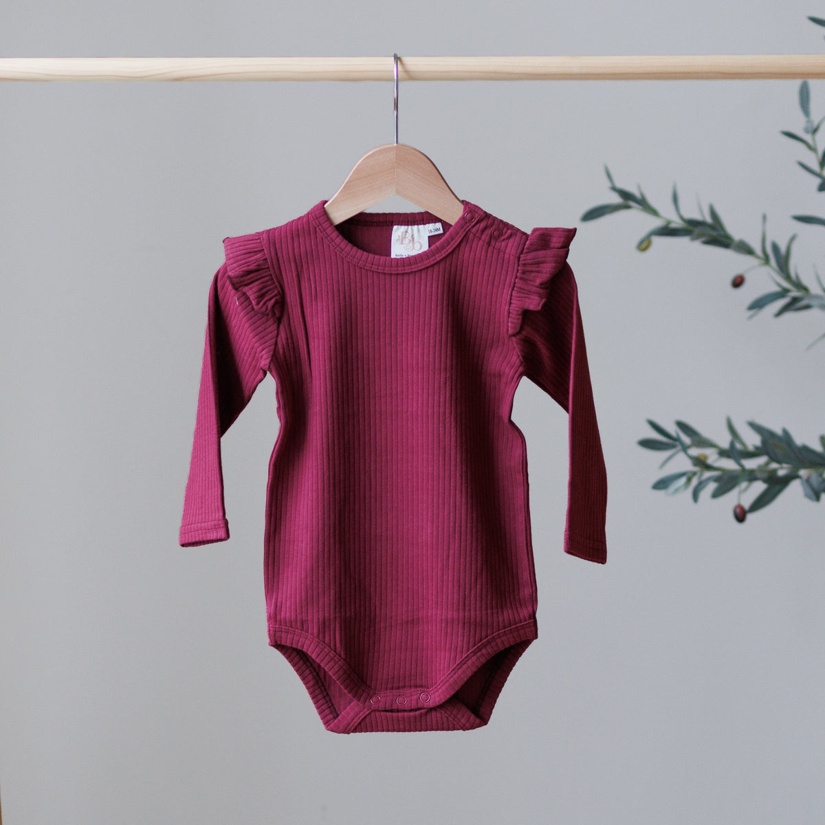 Burgundy Long Sleeve Frill Bodysuit