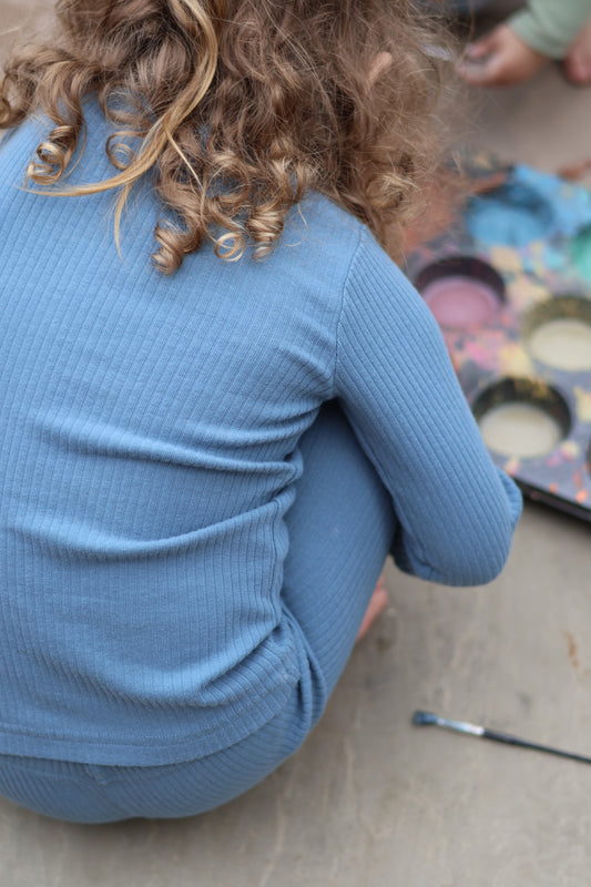 Dusky Blue Ribbed Top