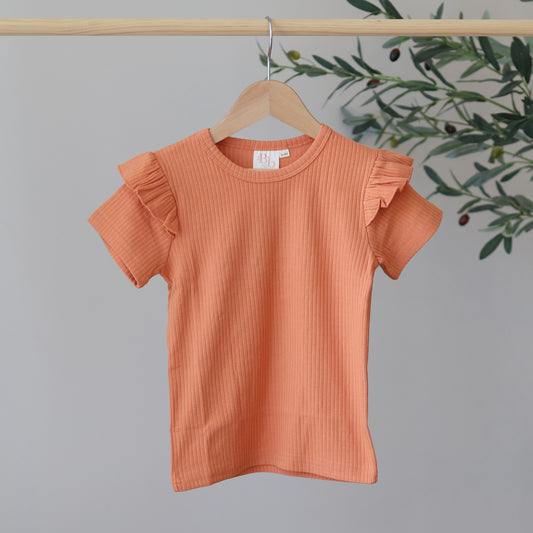 Tangerine Short Sleeve Frill Top