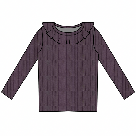 PREORDER Mauve Long Sleeve Ruffle Neck Top