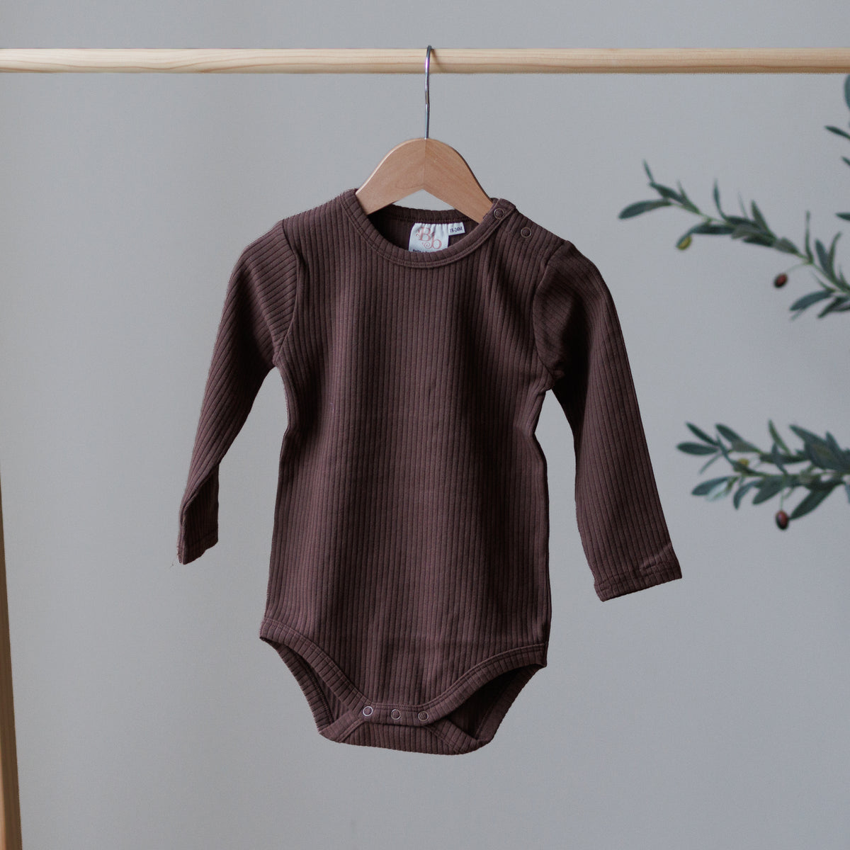 Woodland Brown Long Sleeve Ribbed Bodysuit
