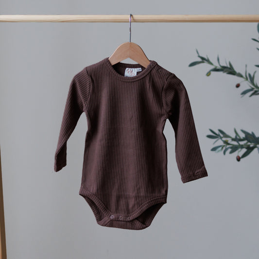 Woodland Brown Long Sleeve Ribbed Bodysuit