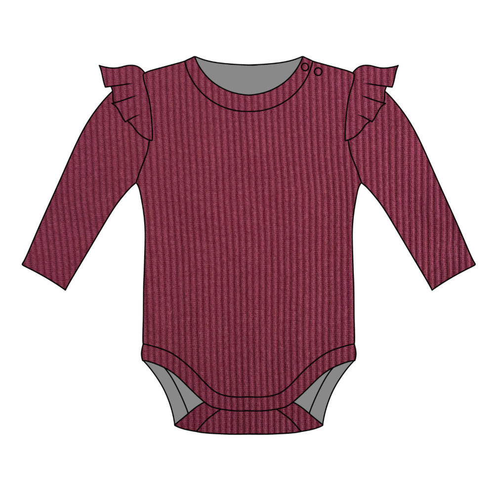Burgundy Long Sleeve Frill Bodysuit