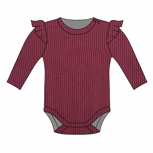 PREORDER Burgundy Long Sleeve Frill Bodysuit