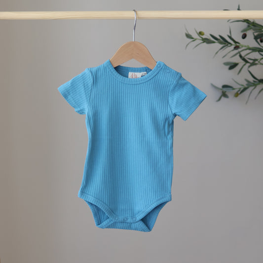 Cyan Short Sleeve Ribbed Bodysuit