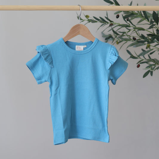 Cyan Short Sleeve Frill Top