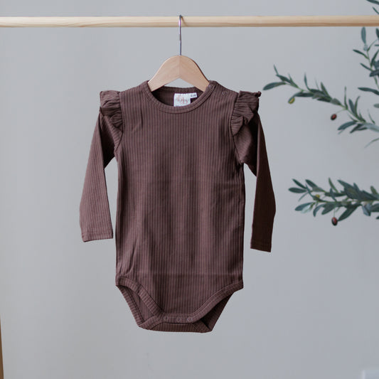 Woodland Brown Long Sleeve Frill Bodysuit