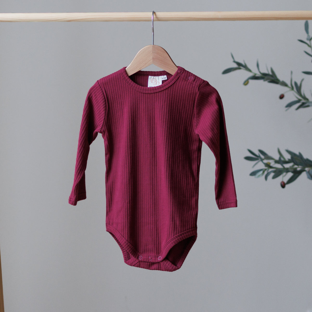 Burgundy Long Sleeve Ribbed Bodysuit