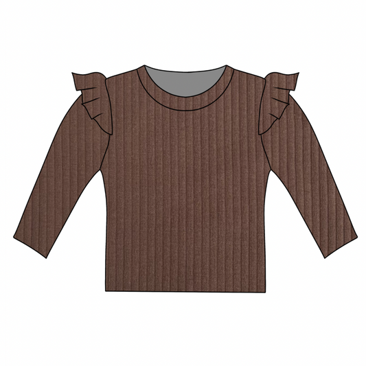 PREORDER Woodland Brown Long Sleeve Frill Top