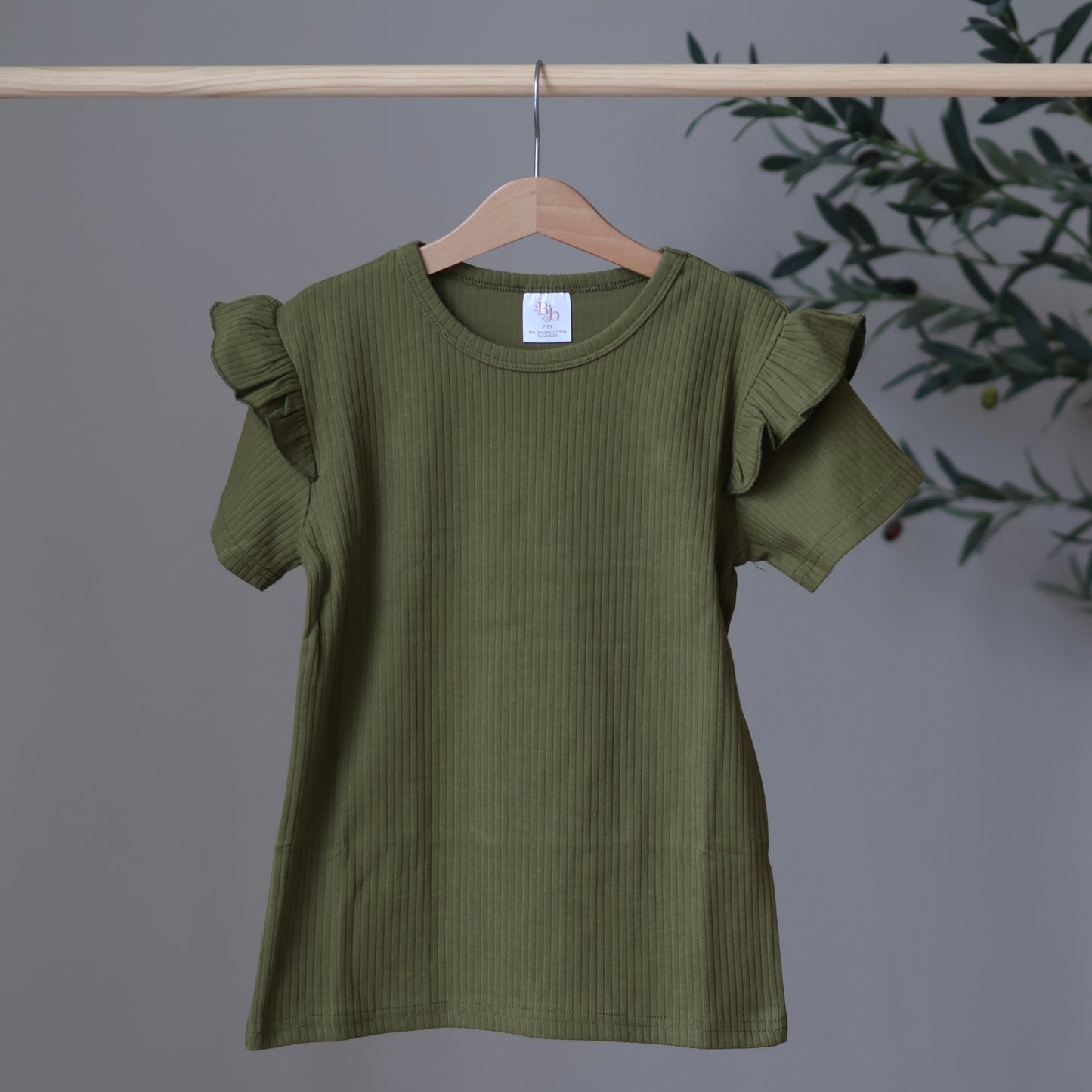 Forest Green Short Sleeve Frill Top