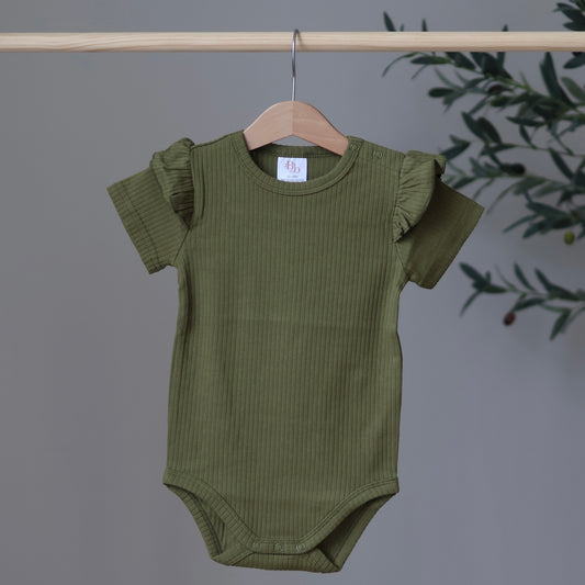 Forest Green Short Sleeve Frill Bodysuit